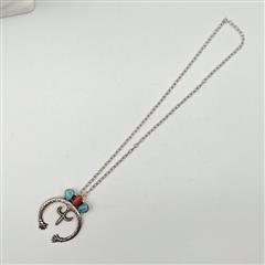 Vintage Old Pawn 925 Sterling Silver Turquoise & Coral Squash Blossom Pendant